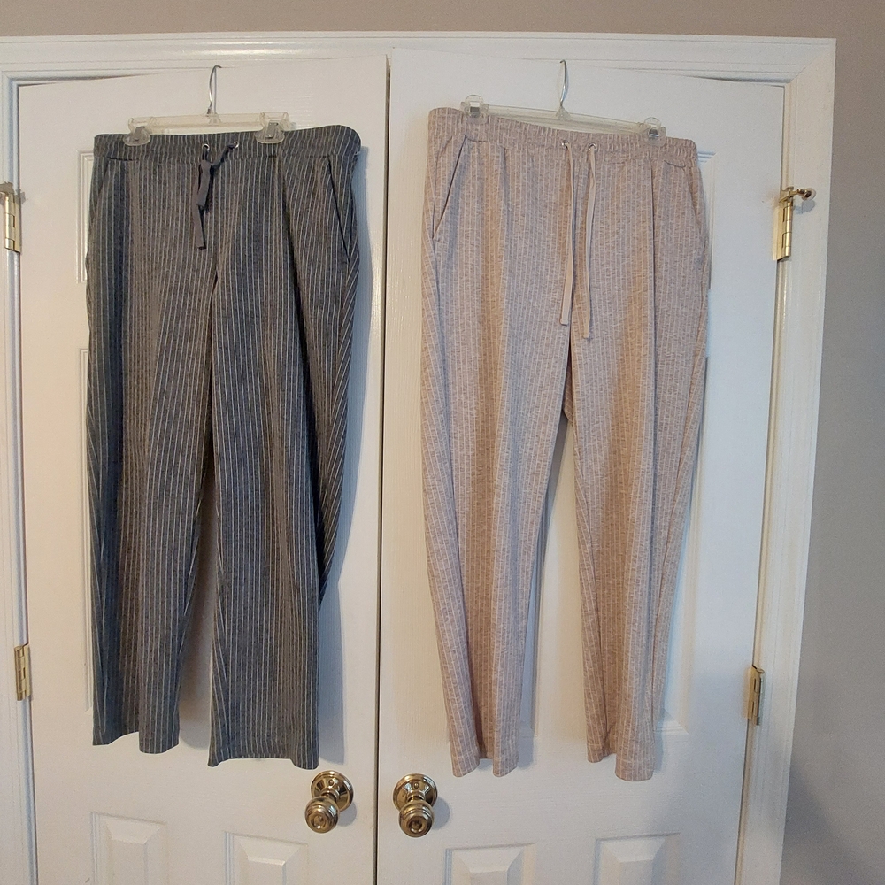 LOFT Striped Track Pants in Gray and Cream
